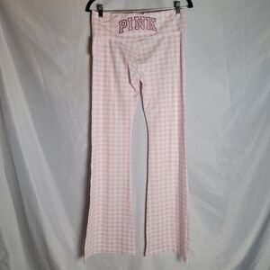 Pink x LoveShackFancy Cotton Foldover Flare Leggings ICON GINGHAM Size M New